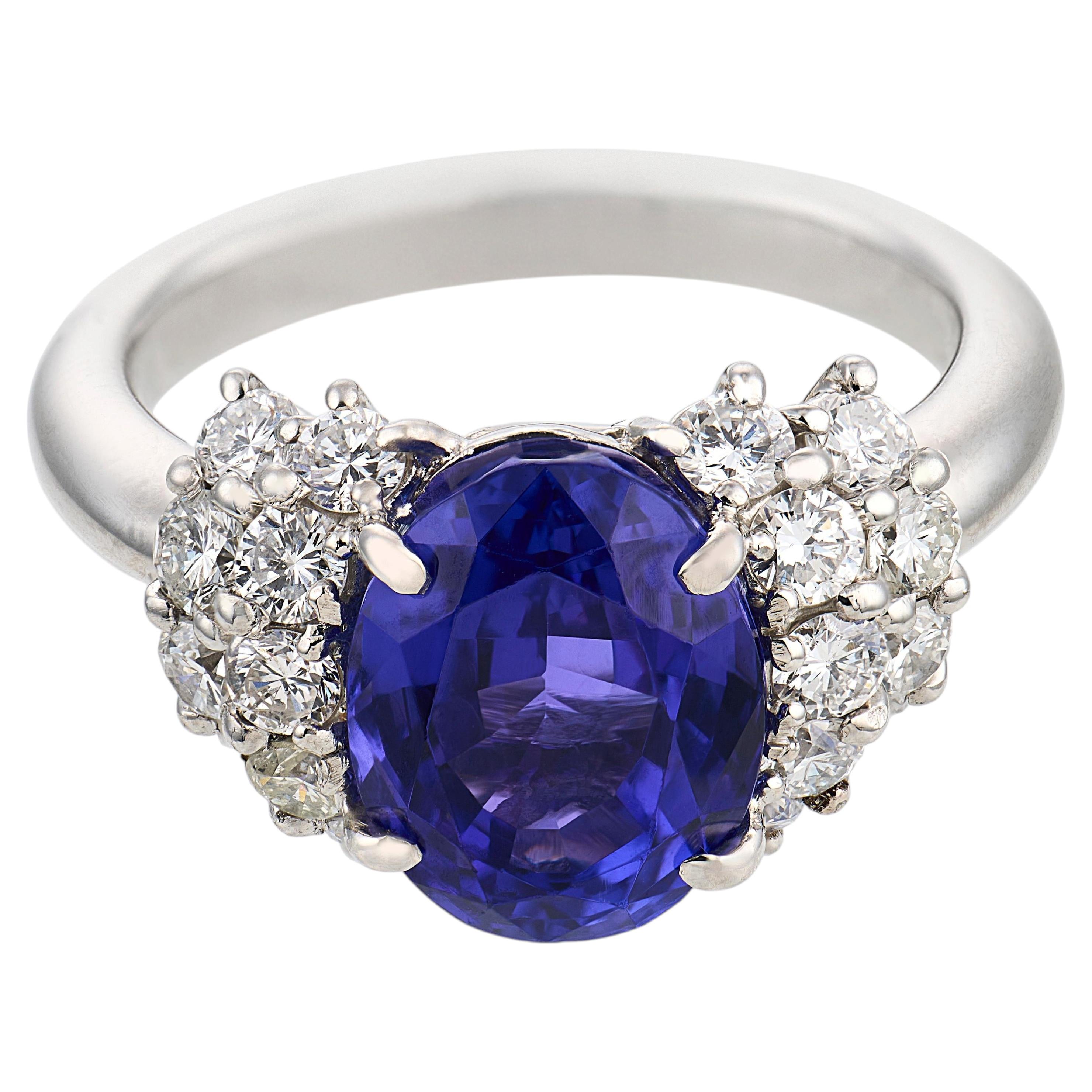 Vintage 3.93 carat tanzanite diamond platinum ring