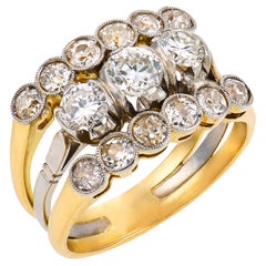 Anello in platino con diamante edoardiano da 1,50 carati e montatura in oro giallo 18 carati