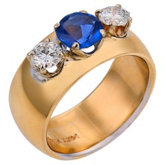 Anello vintage con zaffiro e diamante in oro giallo 14k
