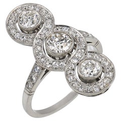 Art Deco style 1.50 carat old European cut diamond platinum navette ring