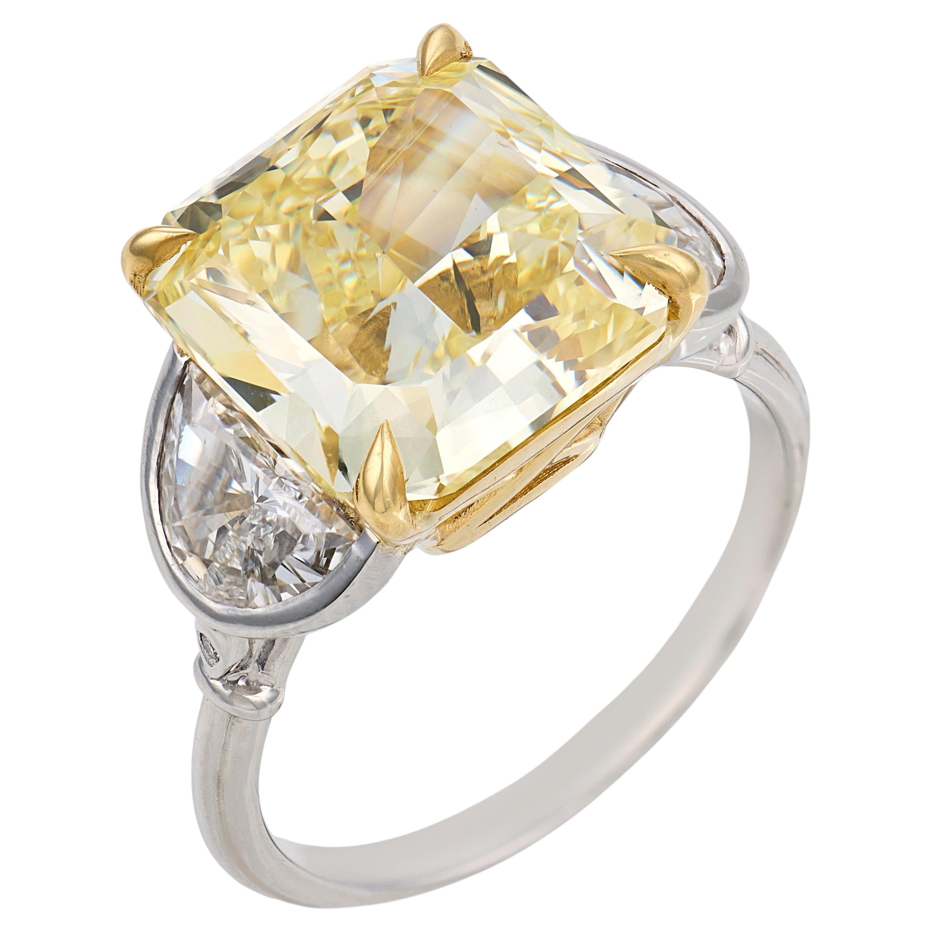 GIA 7.03 carat fancy yellow diamond 18k yellow gold platinum engagement ring