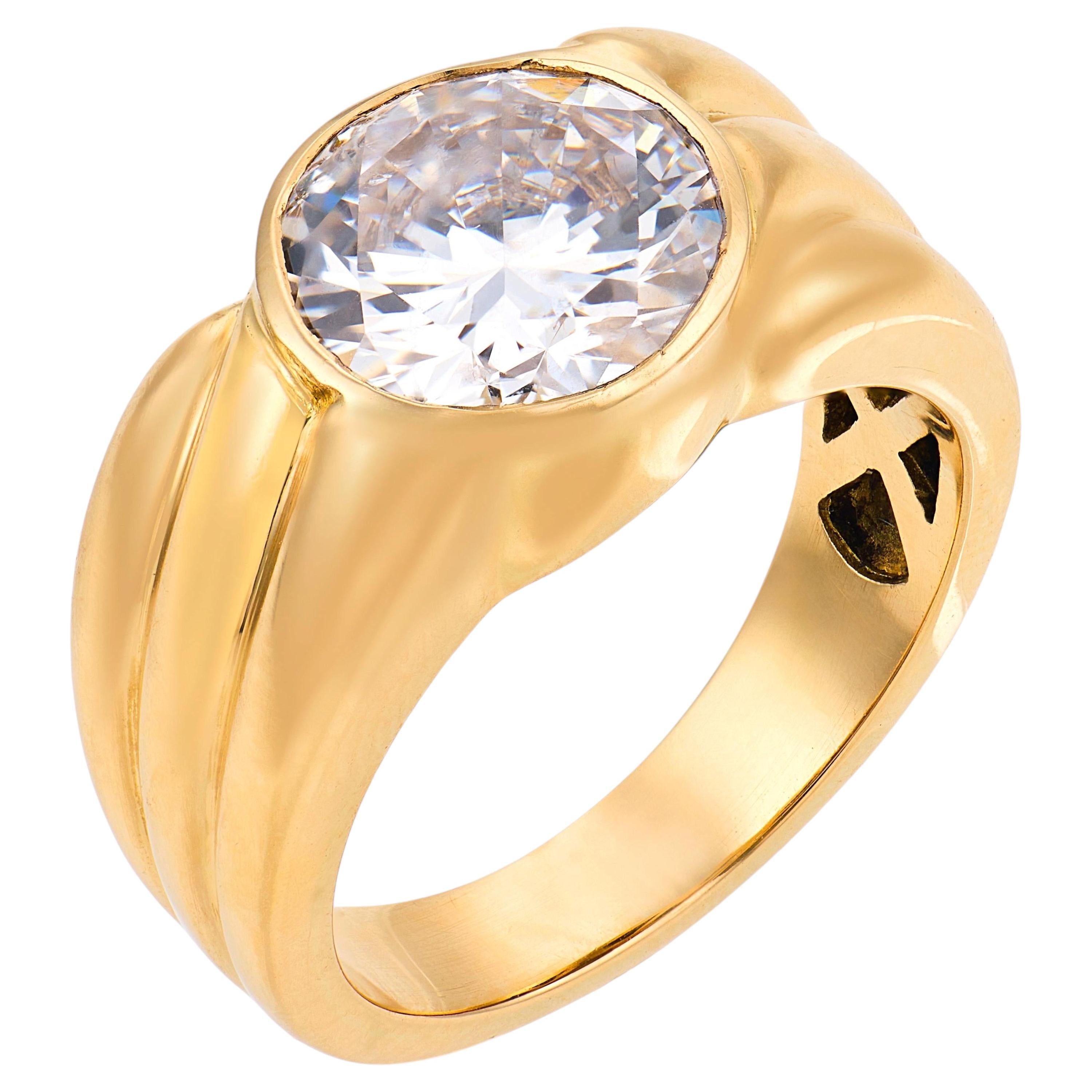 French GIA 2.80 carat diamond 18k yellow gold engagement ring