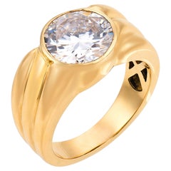 French GIA 2.80 carat diamond 18k yellow gold engagement ring