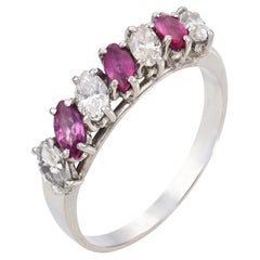 Mid Century marquise cut ruby diamond platinum band ring