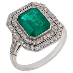Art Deco style 2.26 carat emerald diamond platinum ring