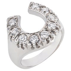 Vintage 14k White Gold Horseshoe Ring with 1.35ct Diamonds, 1990s