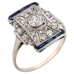 Art Deco diamond sapphire platinum ring