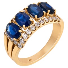 Vintage 2.50 carat sapphire diamond 14k yellow gold band ring