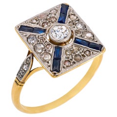 Bague édouardienne en platine et or jaune 18 carats, sertie de diamants et de saphirs