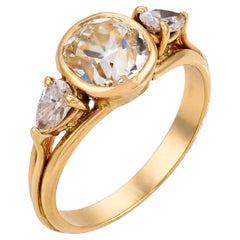 Vintage GIA 2.01 carat old mine cut diamond 14k yellow gold bezel set ring