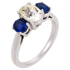 Vintage GIA 1.29 carat diamond sapphire 18k white gold engagement ring