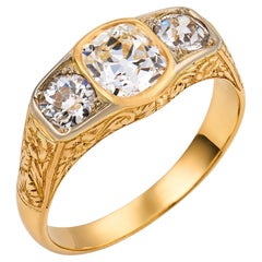 Victorian GIA 1.72 carat old mine cut diamond 18k yellow gold silver ring
