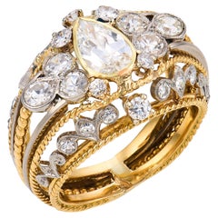 Mid Century GIA diamond 14k yellow gold and platinum ring