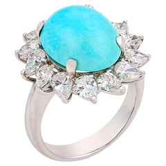 Vintage turquoise diamond 18k white gold cluster ring