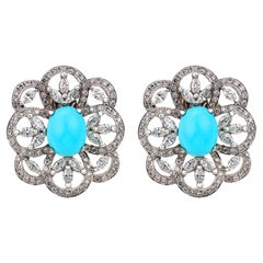 Contemporary turquoise diamond 18k white gold earrings