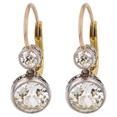 Ohrringe im viktorianischen Stil aus 18-karätigem Gelbgold und Platin mit einem Diamanten im Old Cut von 2,23 Karat