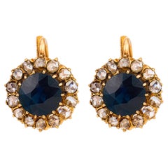 Victorian 3.50 carat sapphire diamond 18k yellow gold cluster earrings