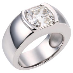 Vintage GIA 2.51 carat old mine cushion cut diamond 18k white gold ring