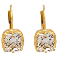 GIA 3.01 carat old mine cut diamond 18k yellow gold earrings