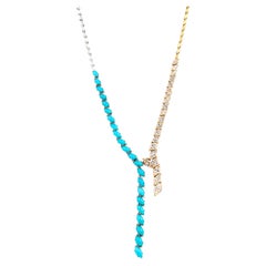 Contemporary turquoise diamond 18k yellow and white gold necklace
