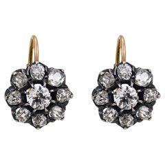 Victorian style 2.86 carat old cut diamond 18k gold silver cluster earrings