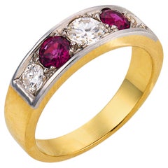 Mid Century ruby diamond 18k yellow gold and platinum band ring