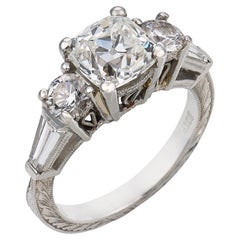 Vintage GIA 1.74 carat old mine cut diamond platinum engagement ring
