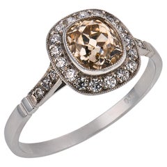 Art Deco style 1.13 carat old mine cut fancy color diamond platinum ring