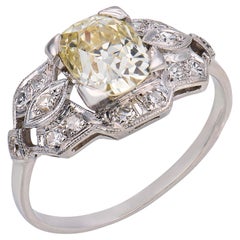 Art Deco GIA 1.34 carat old mine cut diamond platinum engagement ring