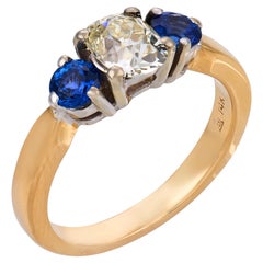 Vintage GIA 1.09 carat diamond sapphire 14k yellow white gold ring