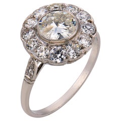 Anello di fidanzamento in platino con diamanti incastonati a grappolo, stile Art Déco, 0,97 carati