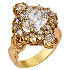 Anello a grappolo vittoriano con diamante GIA da 1,80 carati in oro giallo 18k