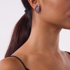 French Mid Century 3.00 carat sapphire 18k white gold leaf earrings