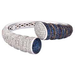 Italian diamond sapphire 18k white gold crossover bangle bracelet