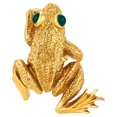 Kurt Wayne vintage chrysoprase 18k yellow gold frog ring