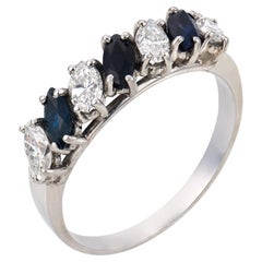 Mid Century diamond sapphire platinum band ring