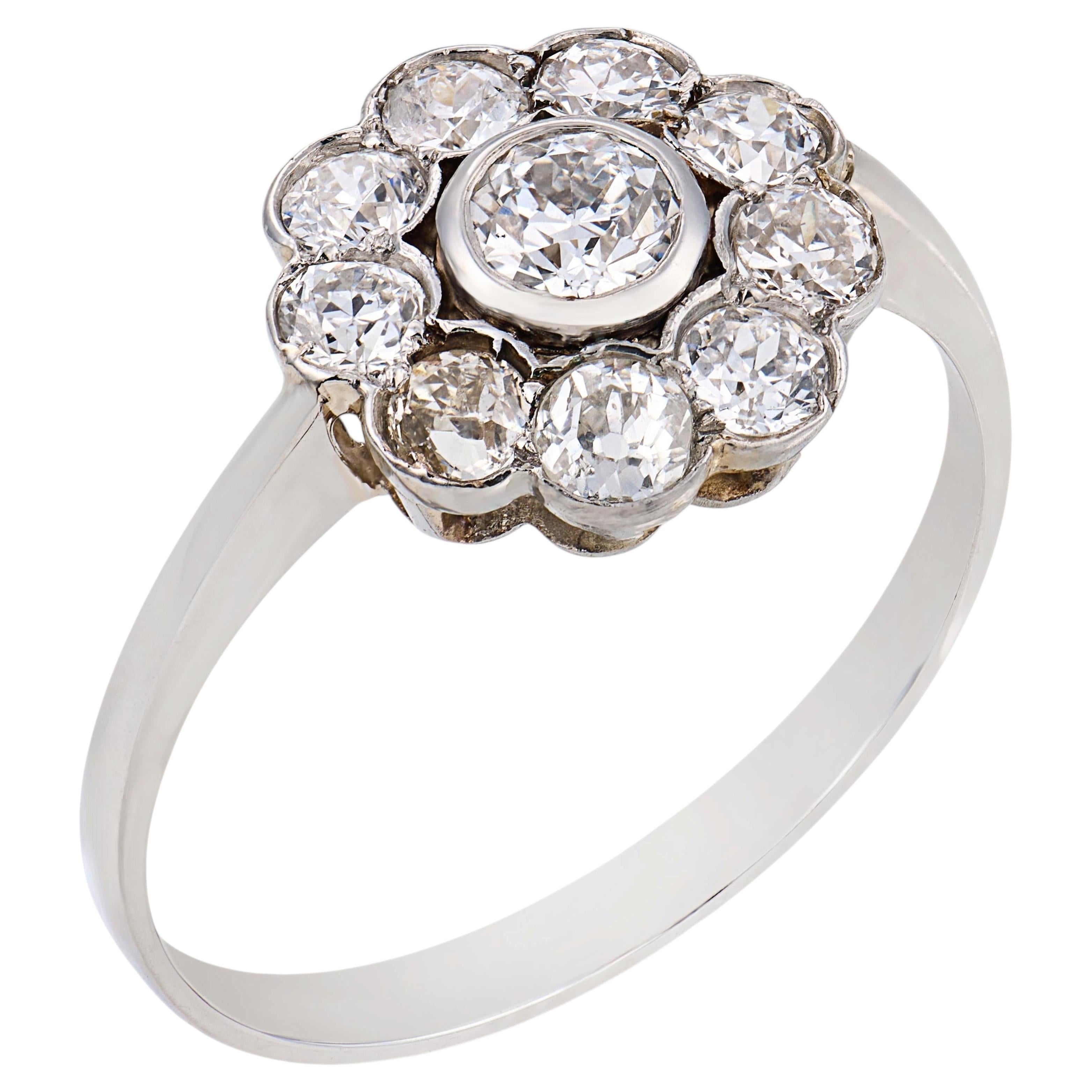 Platin-Clusterring mit Diamanten im alten europäischen Schliff aus der Edwardianischen Zeit