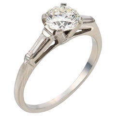 Mid Century GIA 1.00 carat diamond platinum solitaire engagement ring