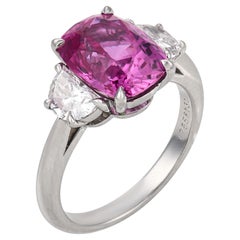 Tiffany & Co. AGL 4.55 carat pink sapphire diamond platinum ring