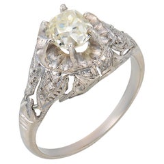 Art Deco GIA 1.02 carat old mine cut diamond platinum engagement ring