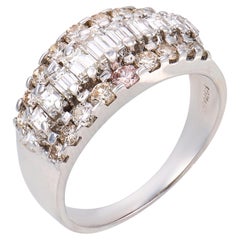 Vintage 1980s 14k White Gold Diamond Band Ring, 1.30ct G-H VS Baguette
