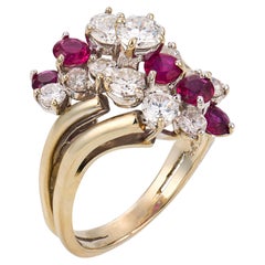 Vintage 2.48 carat diamond ruby 14k white gold cocktail ring