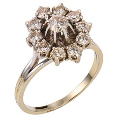 French Mid Century 1.50 carat diamond 18k white gold cluster ring