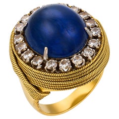 Vintage GIA 22.20 carat Burma no heat sapphire diamond 18k gold platinum ring