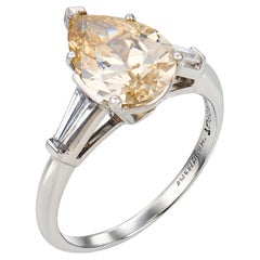 Mid Century GIA 2.60 carat fancy brown yellow diamond platinum engagement ring