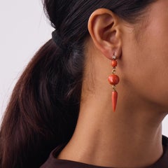 Victorian diamond coral 14k yellow gold earrings