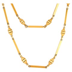 Victorian 18k Yellow Gold Fluted Bar Link Chain Necklace, Circa 1900