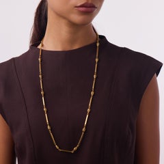 Victorian 18k Yellow Gold Fluted Bar Link Chain Necklace, Circa 1900