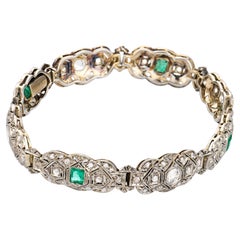 Edwardian emerald diamond 18k white gold bracelet