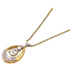 Vintage 14k Two-Tone Gold Teardrop Pendant Necklace with Diamonds